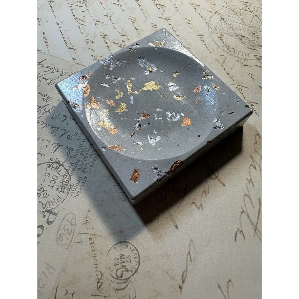 Handmade Soap Dish Cement Holder Bathroom Kitchen Gold Silver Copper Flake